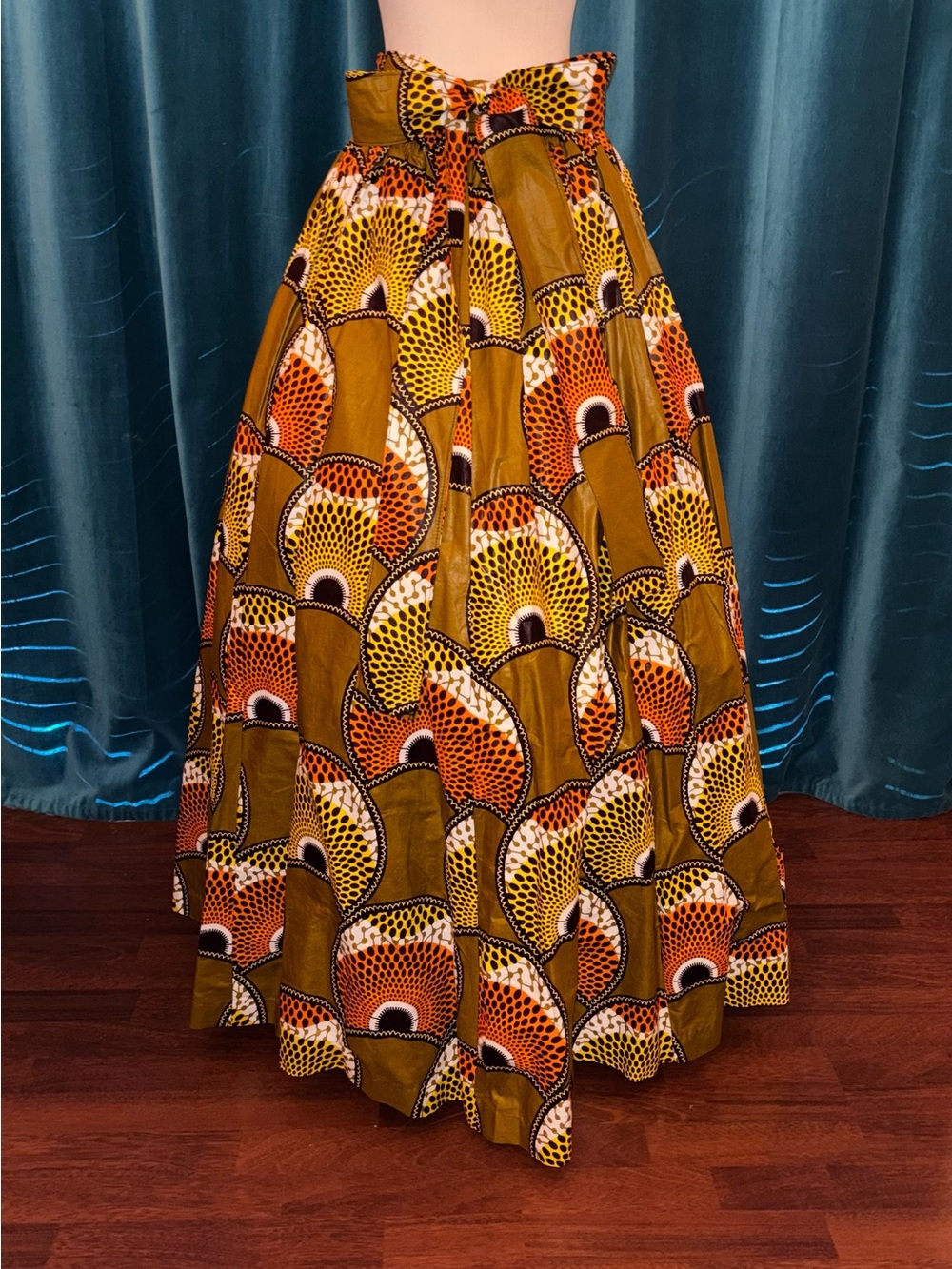 Women's Full Maxi Skirt in Mustard & Orange Print